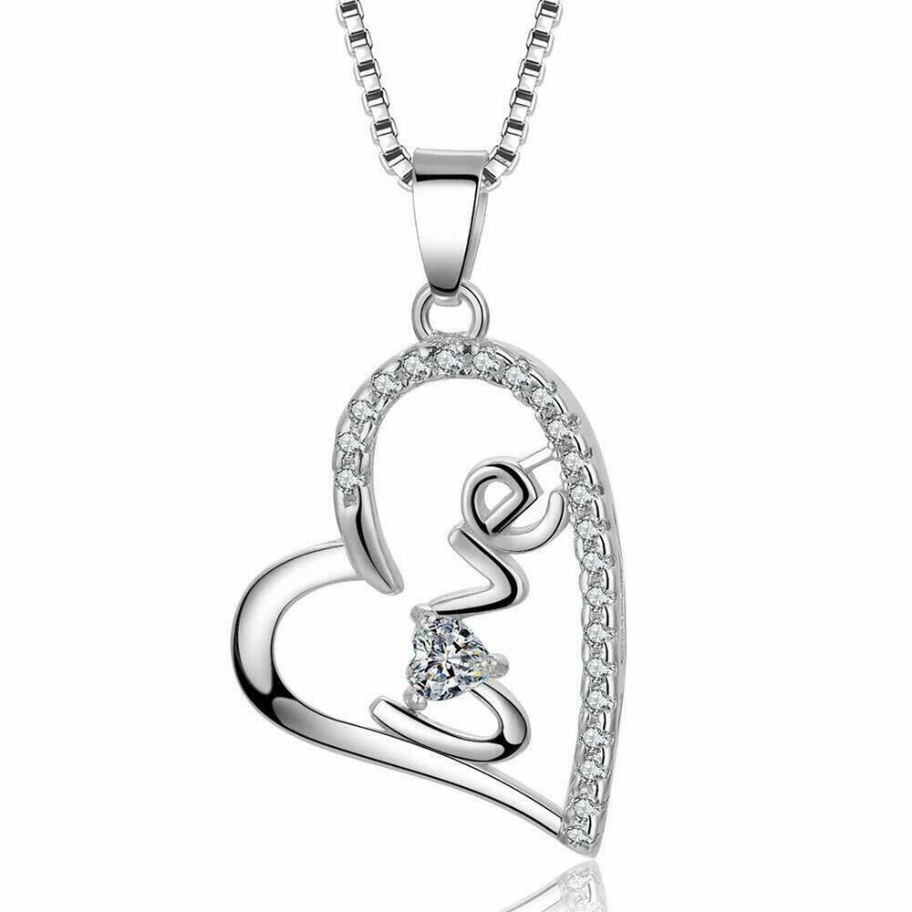 925 Sterling Silver w/ 18K White Gold Plated Cubic Zirconia Heart Halo Pendant